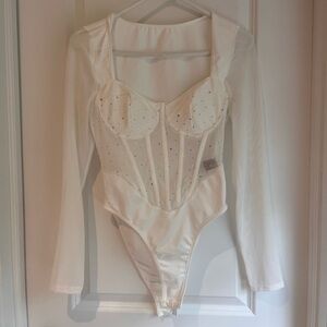 White Bustier Sparkly Bodysuit